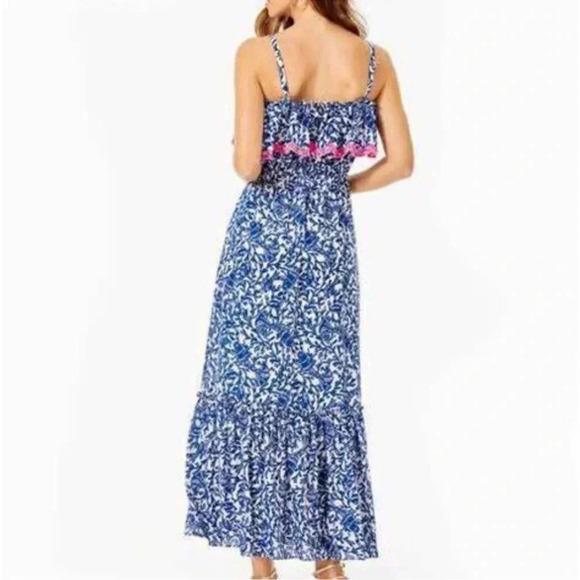 Lilly Pulitzer Adia Ruffle Maxi Sundress Oyster Bay Blue Krillin It - Picture 4 of 8